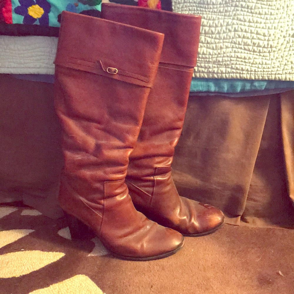 Hugo boss brown stack heeled boots